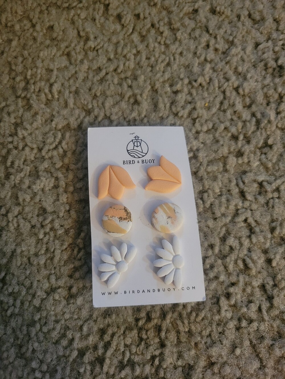 Kids Peach and White Stud Earring Set